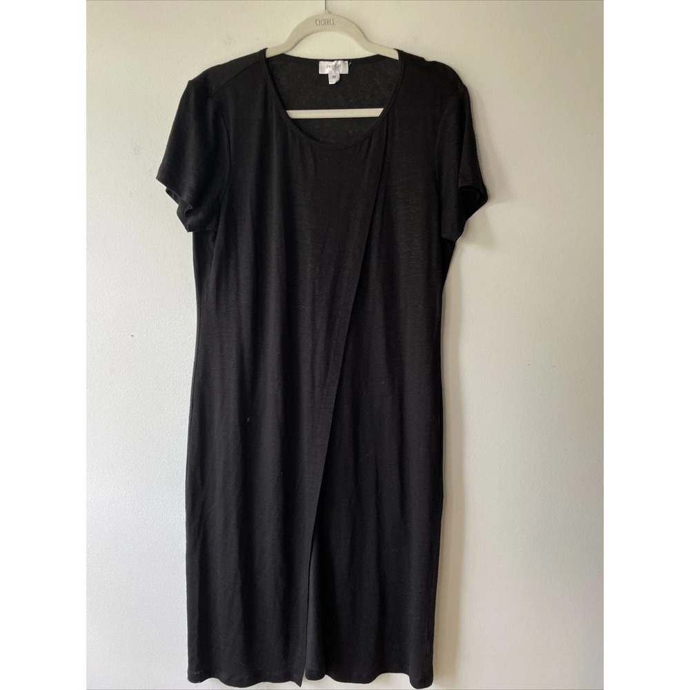Per Se by Carlisle Dress Womens Medium Black Short Sleeve Faux Wrap Midi Minimal